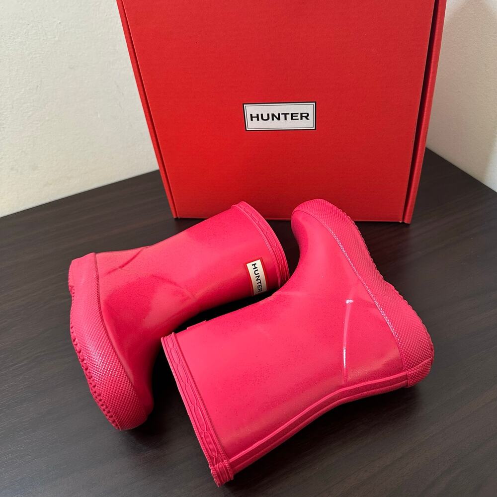 Hunter Rain Boots LK First Star Cloud Pink Glitter Waterproof Size 6 Little Girl